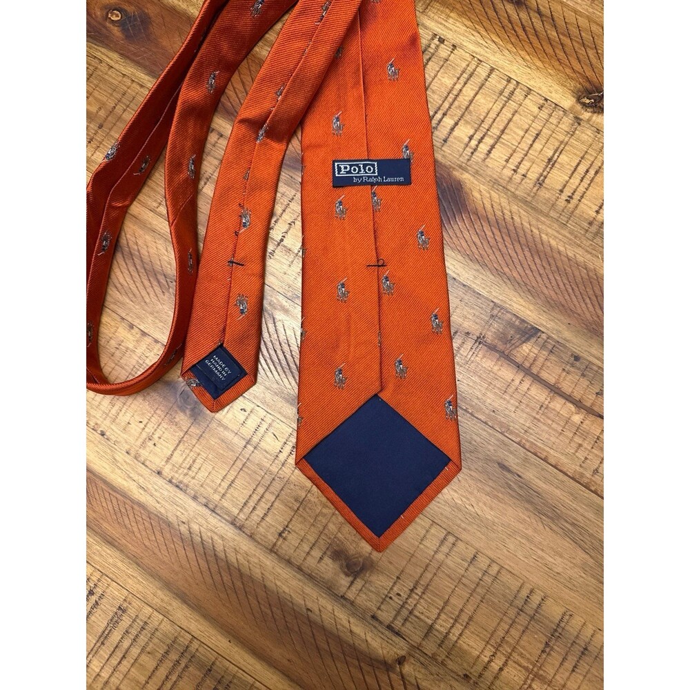 Vintage Polo Ralph Lauren Orange Equestrian Horse Rider Silk Necktie Tie